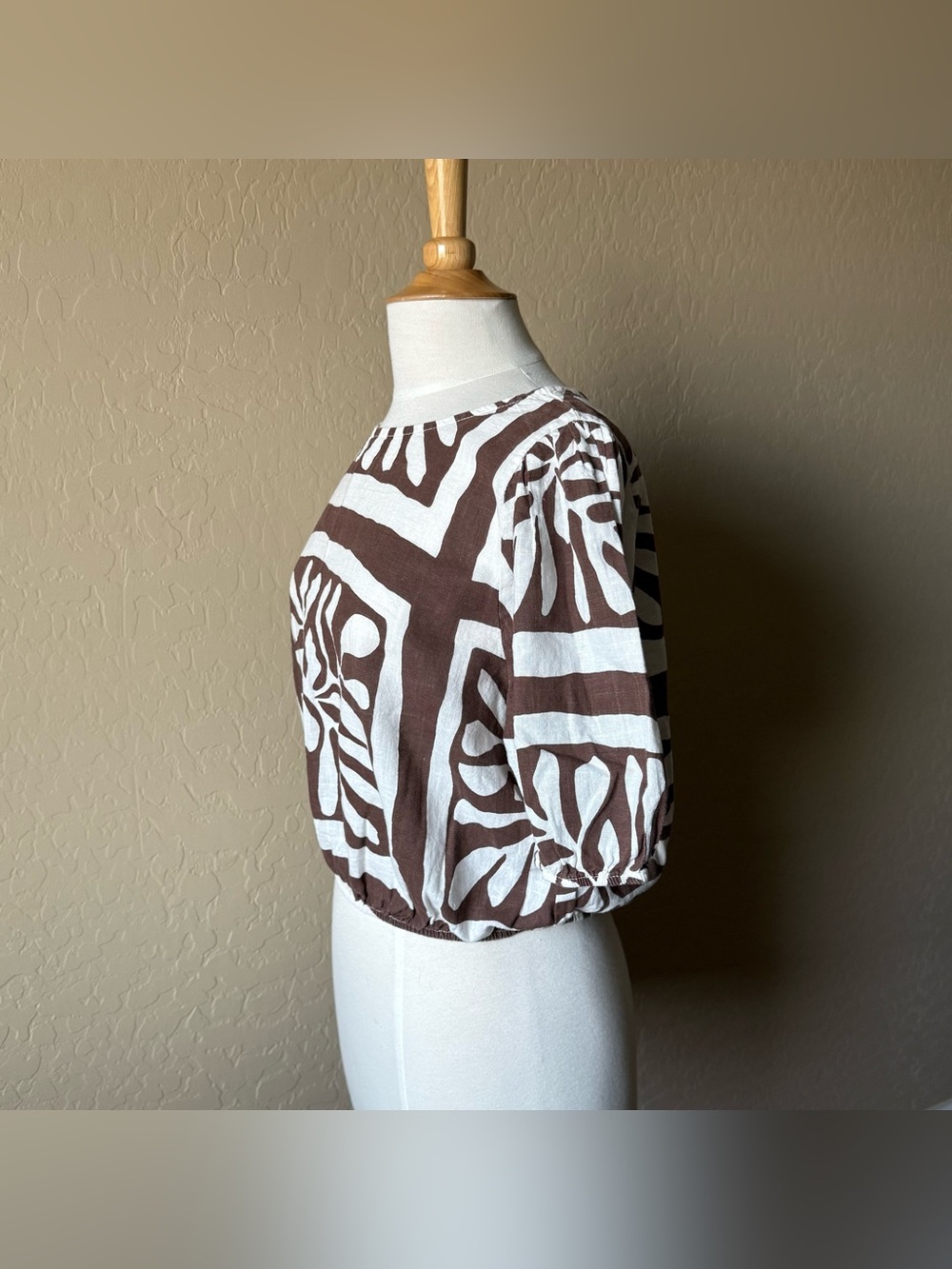 Brown & Cream Linen Blend Top